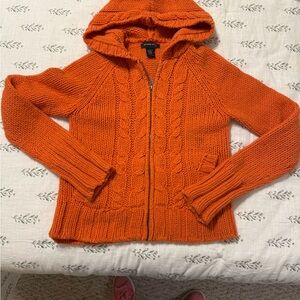 Orange Hooded Cable Knit Sweater